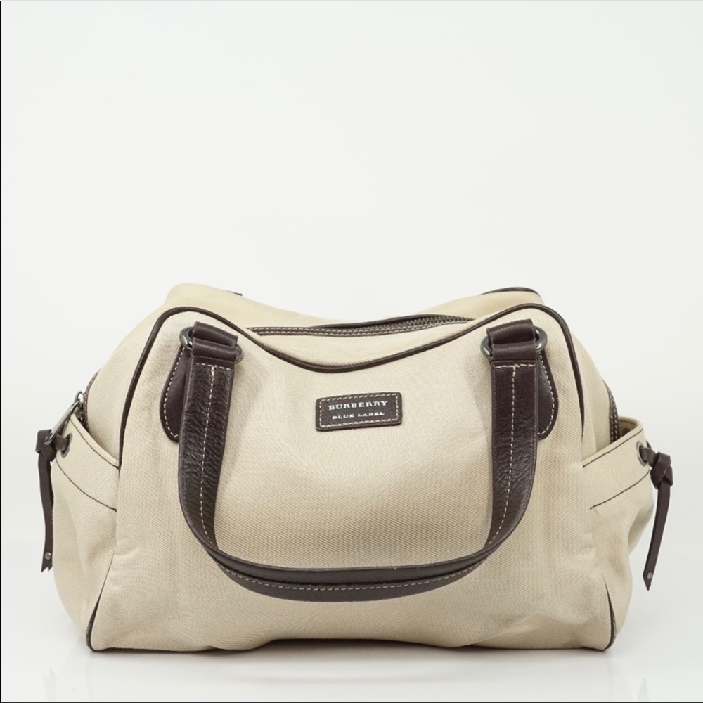 Auth Burberry Canvas Handbag Leather #1197O42